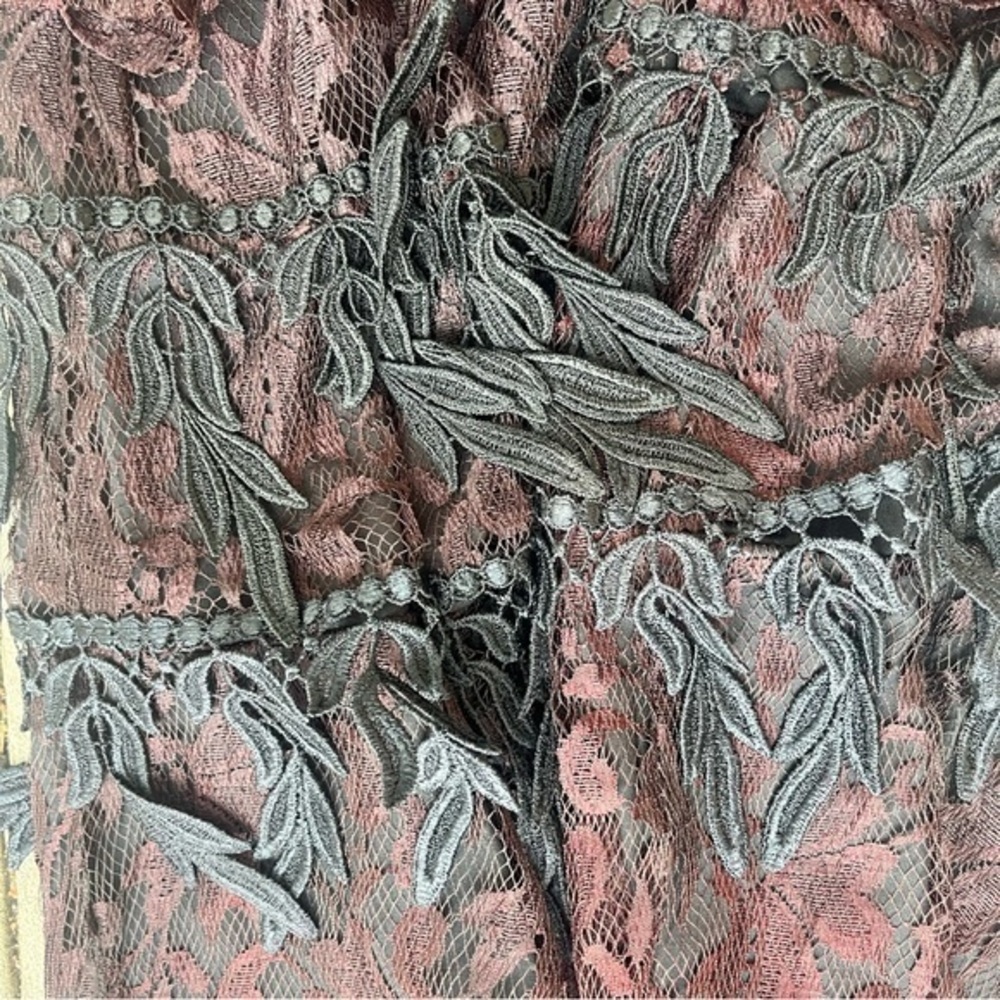 Vintage David Rose Maroon Lace Black Midi Dress Padded Shoulders LS‎ Formal - Picture 11 of 11